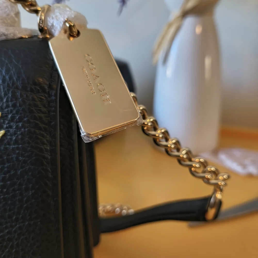 NWT COACH Klare Black Leather Crossbody Bag Embroidery Gold Hardware Medium Size - Picture 3 of 15